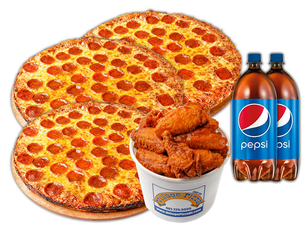 3 PIZZAS & 25PC WING BUCKET COMBO image